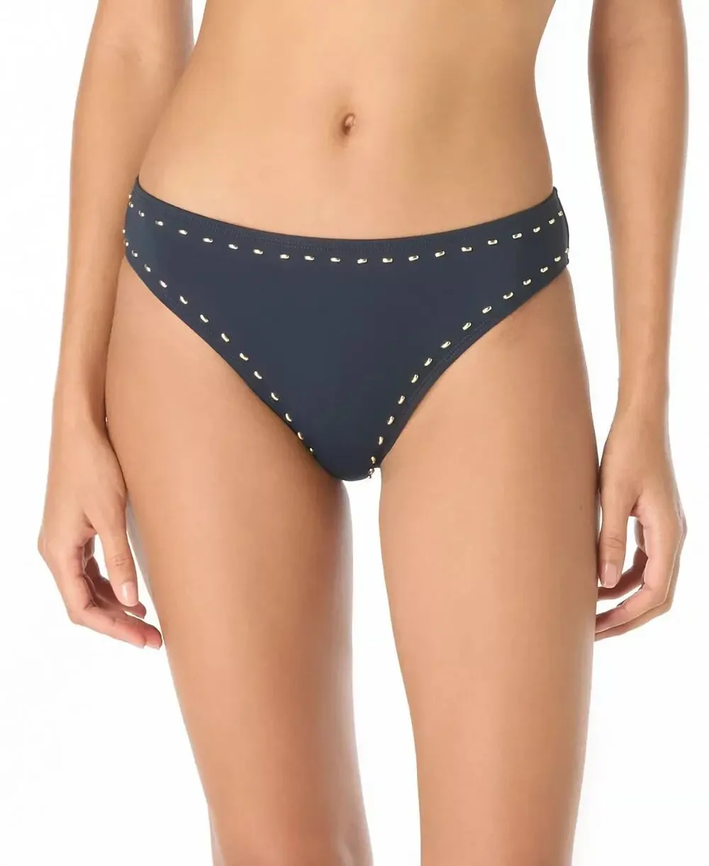 MICHAEL Michael Kors Women's High-Leg Pull-On Bikini Bottoms Navy Size M 3579